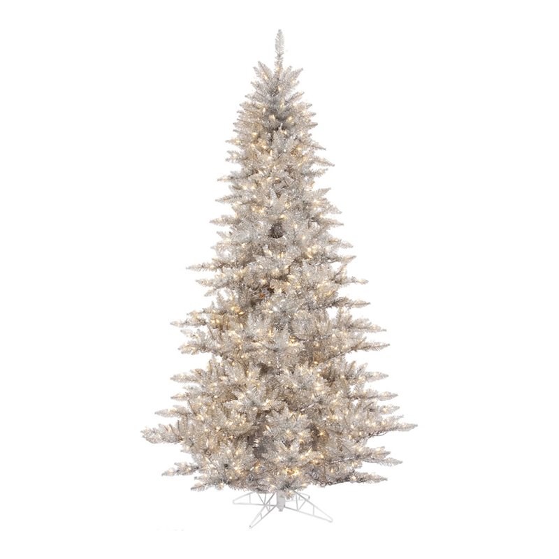 Vickerman 9' Plastic Fir Mini Lights Artificial Christmas Tree in Silver Tinsel
