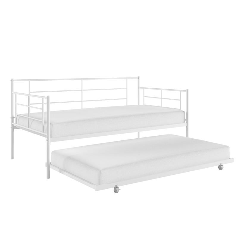 Noord West Tom Audreath Leer RealRooms Praxis Metal Daybed with Trundle Twin/Twin Size in White - 4481119