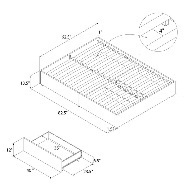 RealRooms Alden Platform Bed with Storage Drawers Queen Size in Black ...