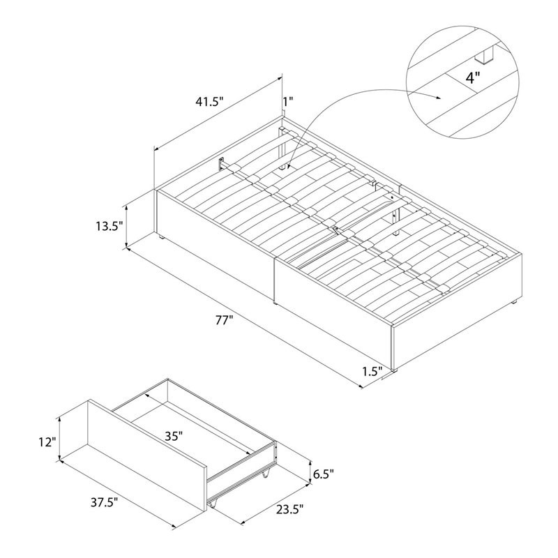 RealRooms Alden Platform Bed with Storage Drawers Twin Size in Black ...