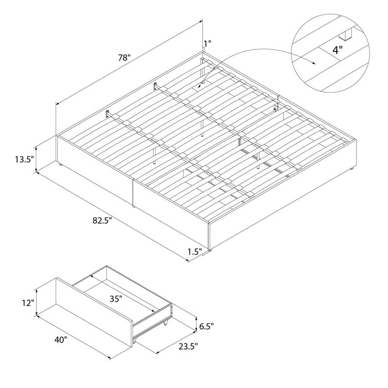 RealRooms Alden Platform Bed with Storage Drawers King Size in Blue