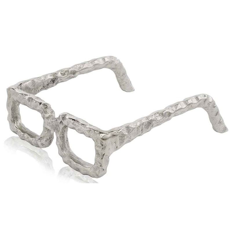 HomeRoots 7 Square Textured Glasses Modern Aluminum Sculpture in Silver 