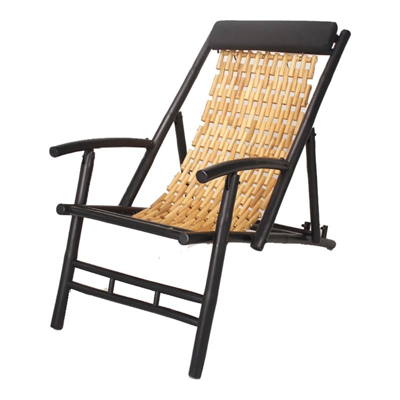 Homeroots 27 5 Modern Bamboo Sling Chair With Head Cushion In Black 9000294755