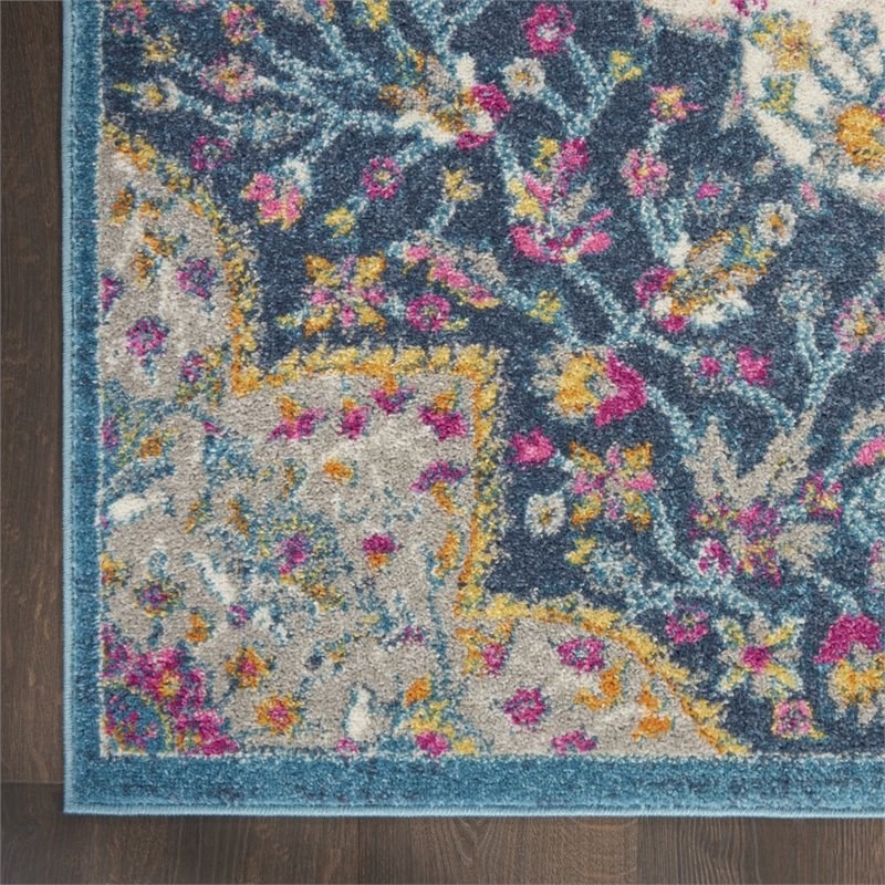 HomeRoots 8' x 10' Medallion Fabric Area Rug in Blue/Pink & Multi-Color