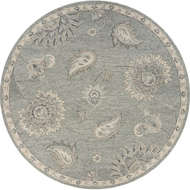 5' Round Light Gray Floral Area Rug