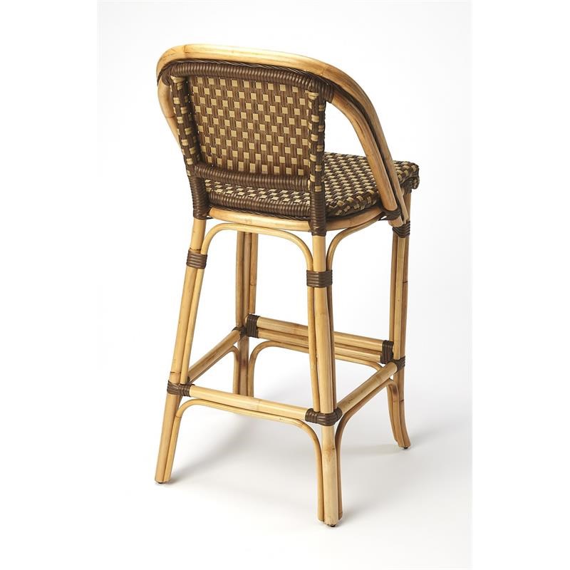 Brown and Beige Rattan Bar Stool