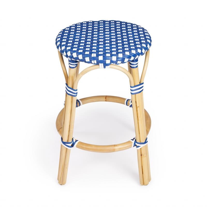 Blue and White Rattan Counter Stool