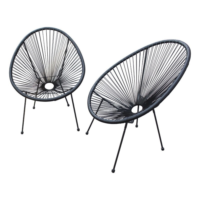 HomeRoots 'Set of Two Black Mod Indoor Outdoor String Chairs