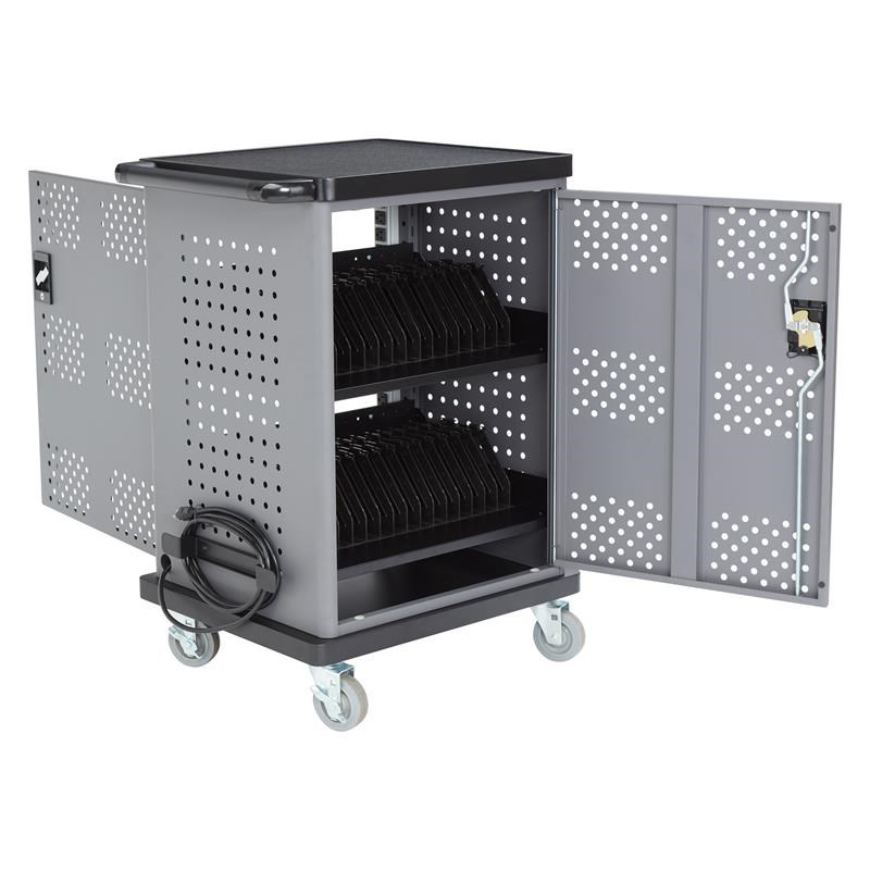 Oklahoma Sound DCC Series Modern Metal Duet Charging Cart with Storage in Black