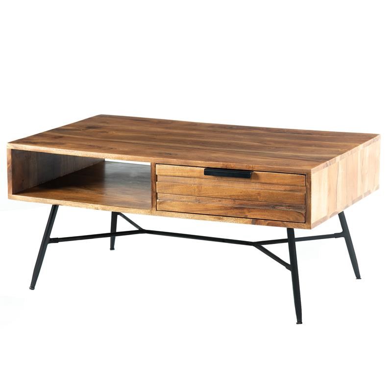 Wood and Metal Coffee Table with Spacious Storage in Brown and Black