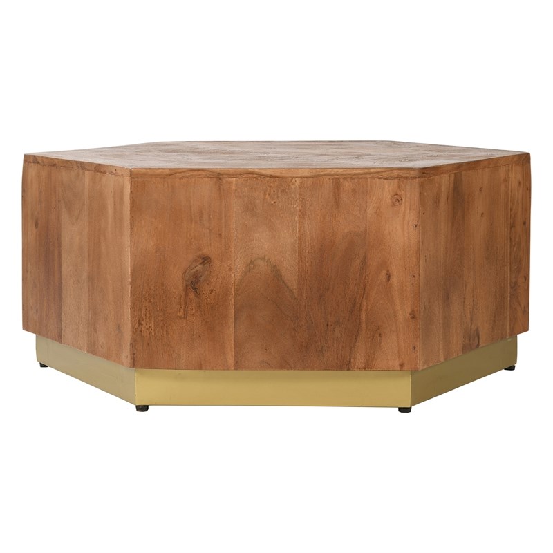 Hexagonal Acacia Wood Block Accent Coffee Table with Textured Detail in Brown