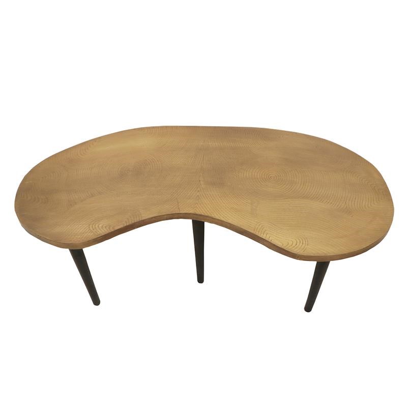 Industrial Kidney Bean Shaped Brass Top Coffee Table in Brass and Black