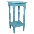 29 Inch Foldable Mango Wood Side Table with Slatted Bottom Shelf in Antique Blue