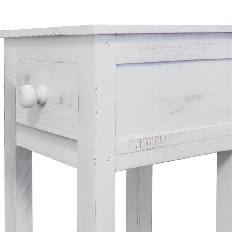 Rough Sawn Textured Wooden Side Accent Table With Drawer in Antique White