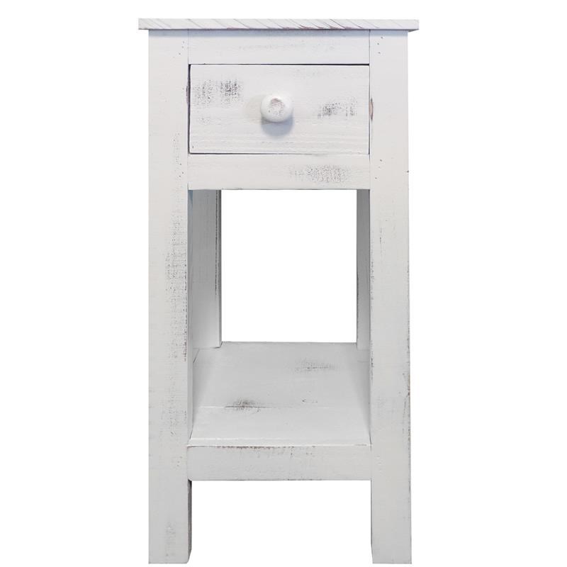 Rough Sawn Textured Wooden Side Accent Table With Drawer in Antique White