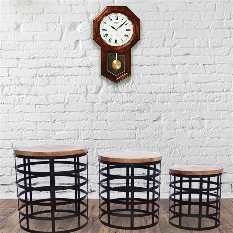 Nesting Wood Coffee Tables With Caged Metal Base in Black and Brown - Set of 3