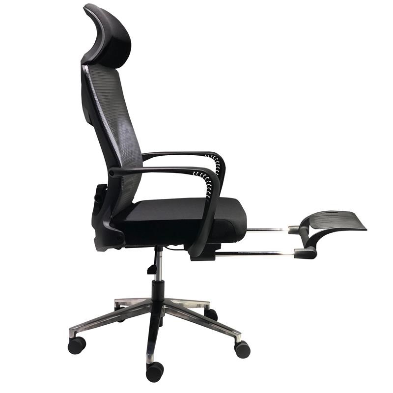 Ergonomic Office Chair with Headrest and Retractable Footrest in Black