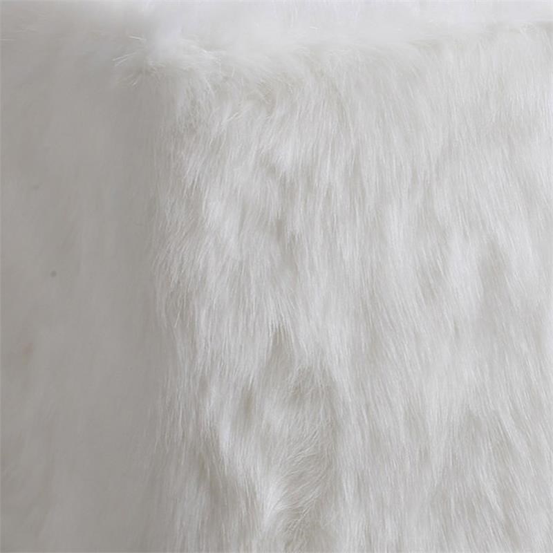 Faux Fur Upholstered Wooden Ottoman in Cube Shape in White
