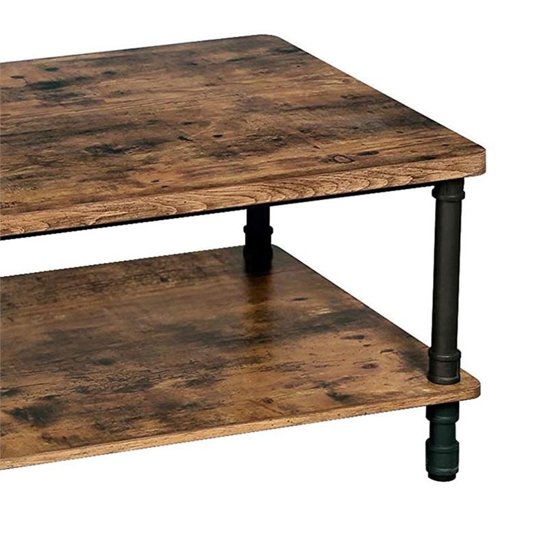Wooden Coffee Table with 1 Bottom Shelf and Grain Details in Brown