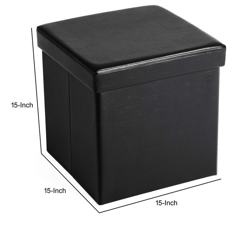 Square Leatherette Foldable Storage Ottoman with Padded Seat in Black