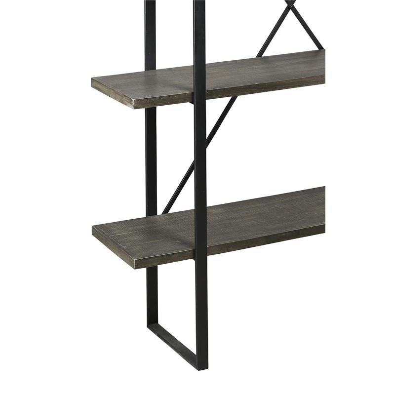 4 Tier Rectangle Metal Frame Bookcase with X Shaped Support in Black and Gray