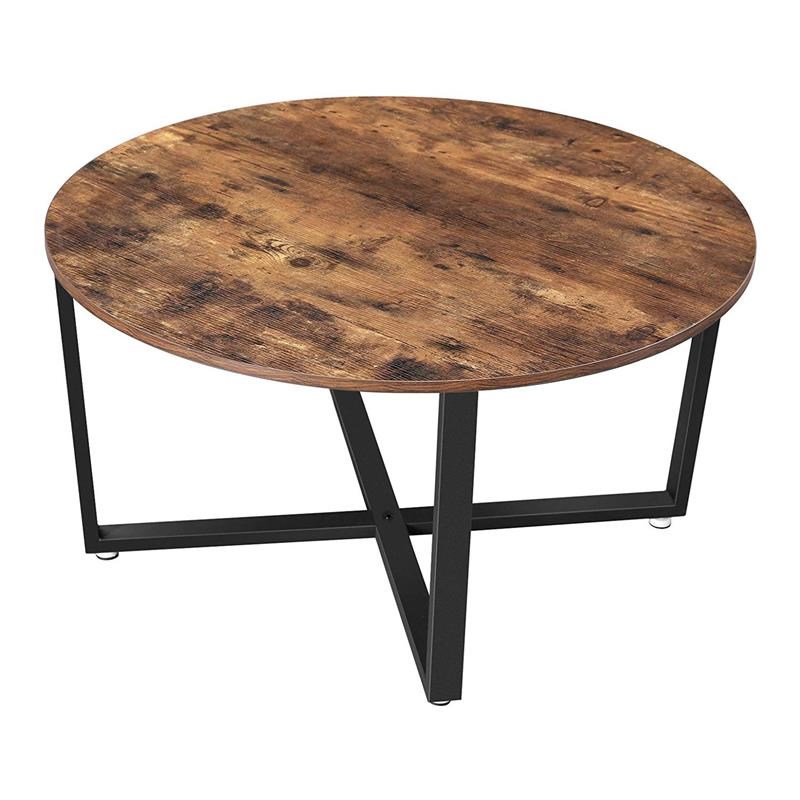 Round Wood Top Metal Frame Coffee Table with Tubular Legs in Brown and Black