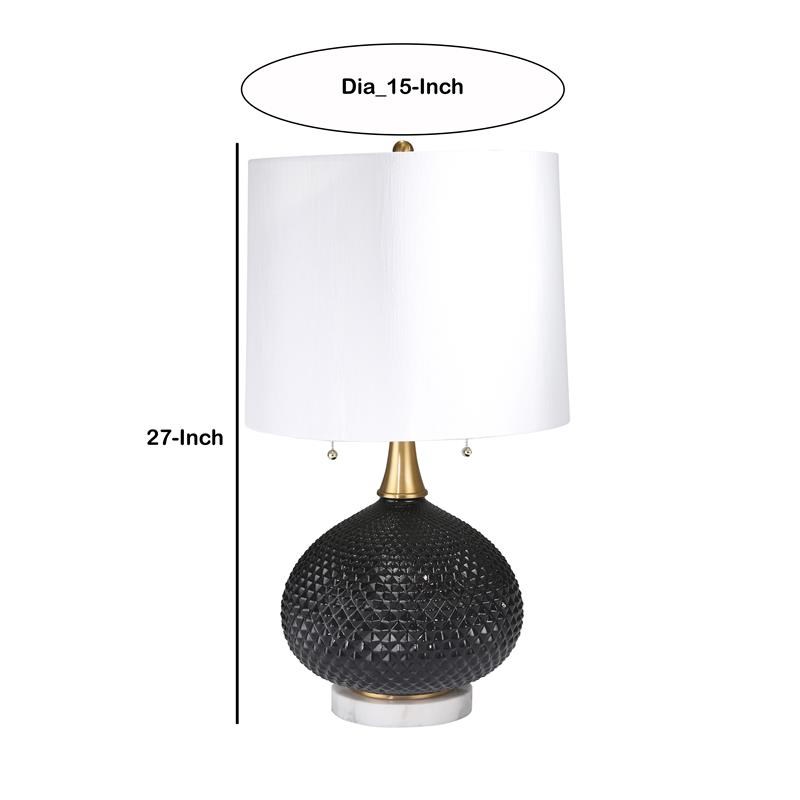 27 Inch Glass Table Lamp with Round Base and Carved Diamond Pattern in