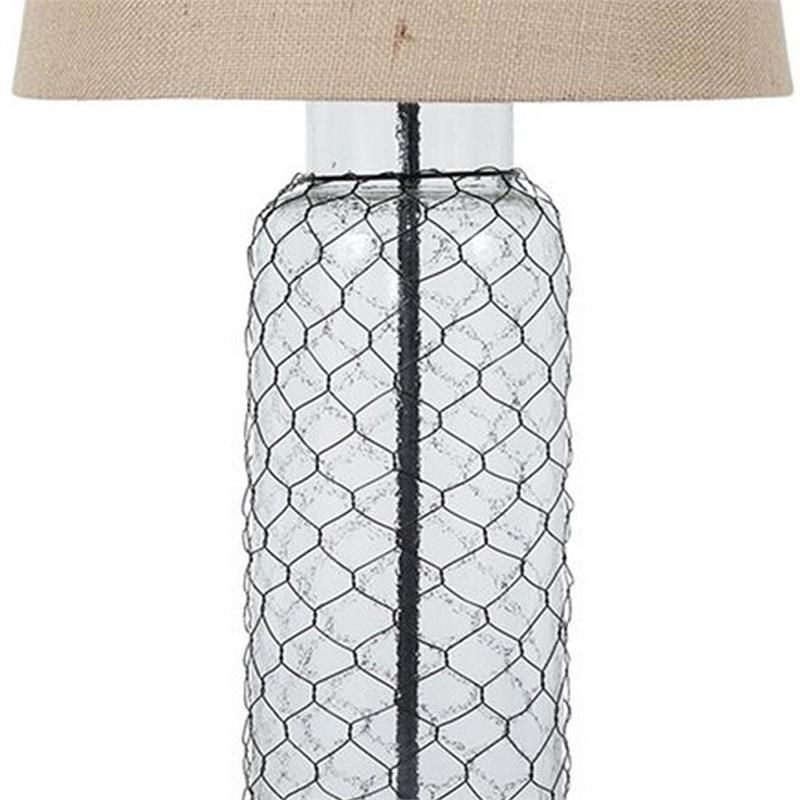 Woven Wire Wrapped Glass Base Table Lamp with Fabric Shade in Beige