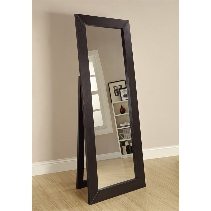 Sophisticated Floor Mirror With Wooden Frame in Brown