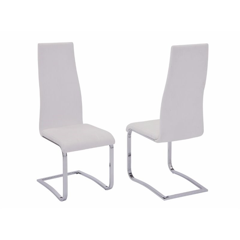 Stylish White Faux Leather Dining Chair with Chrome Legs with set of 4
