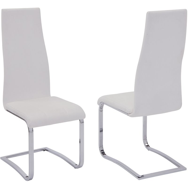 Stylish White Faux Leather Dining Chair with Chrome Legs with set of 4