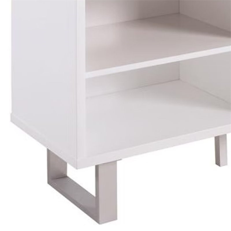 Contemporary Wooden Sofa Table With Metallic Base in Glossy White