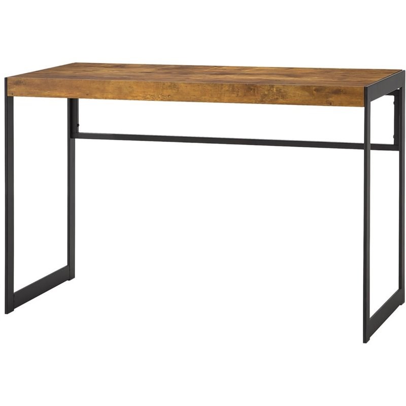 47 Inch Wood Computer Writing Desk- Rustic- Metal Frame- Antique Brown
