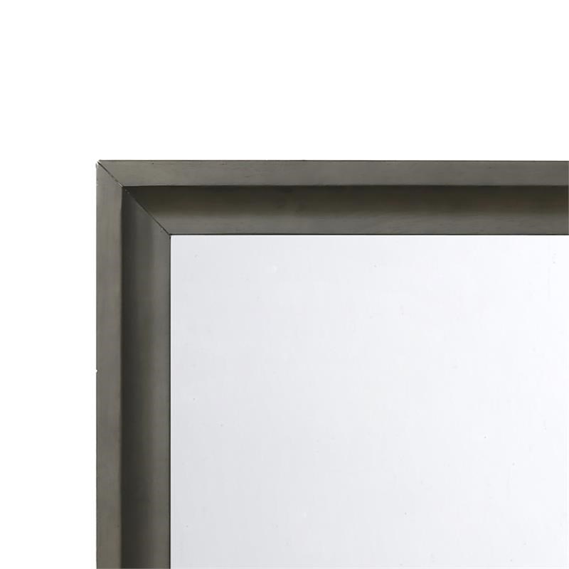 Contemporary Style Wooden Mirror with Raised Edge Framework in Gray