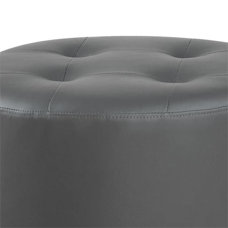 Round Leatherette Swivel Ottoman with Tufted Seat in Gray and Black