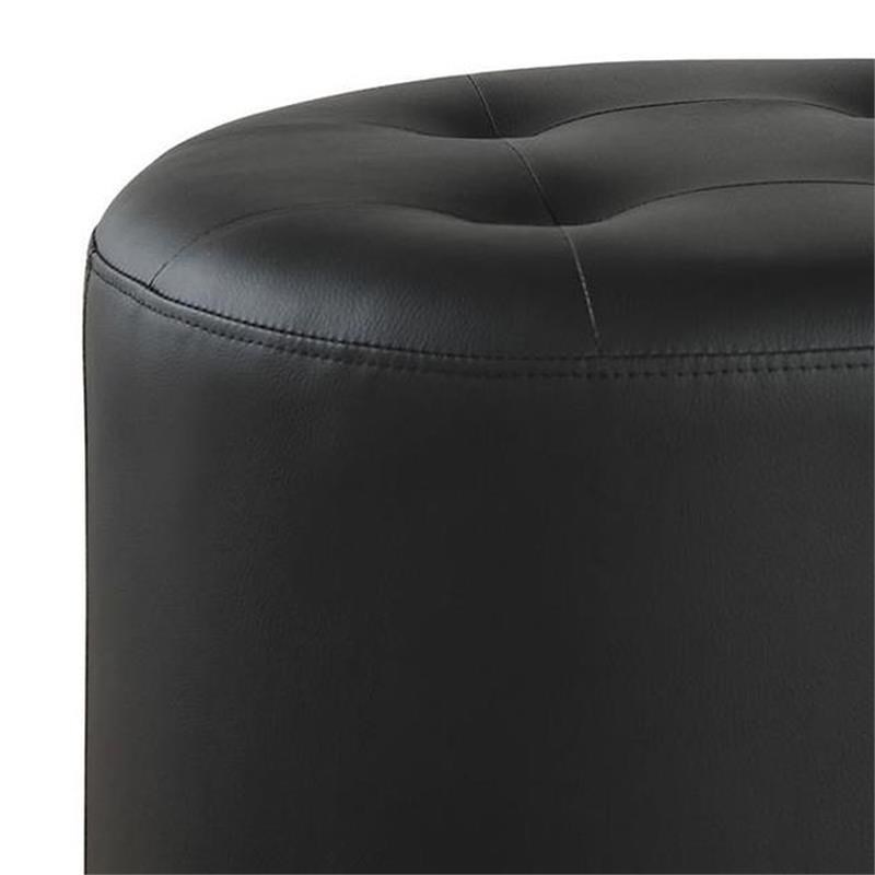 Round Leatherette Swivel Ottoman with Tufted Seat in Black