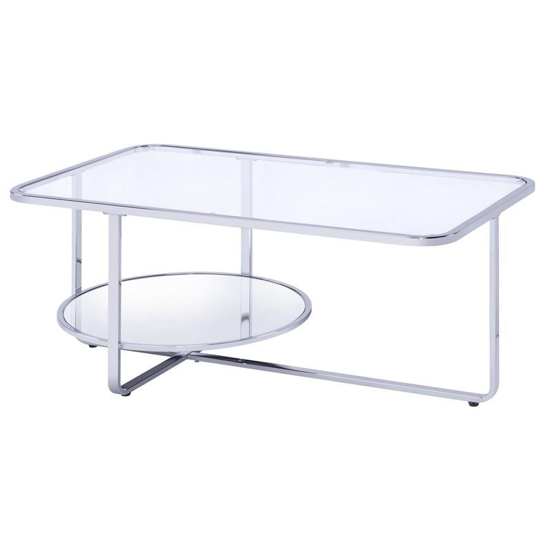 Contemporary Coffee Table with Round Bottom Shelf in Silver and Clear