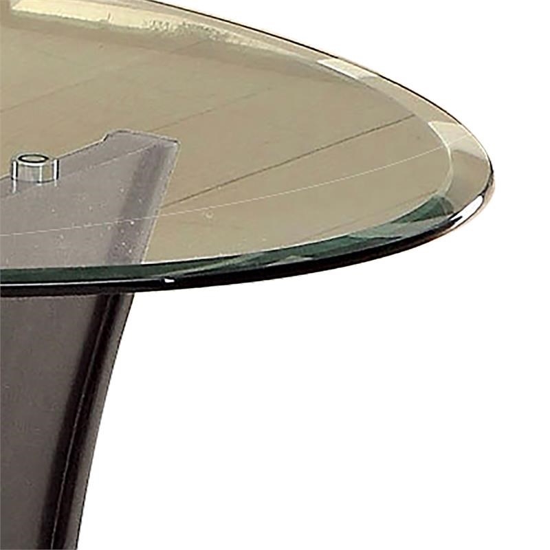 Modern Coffee Table with Oval Glass Top and Flared Base in Gray and Clear