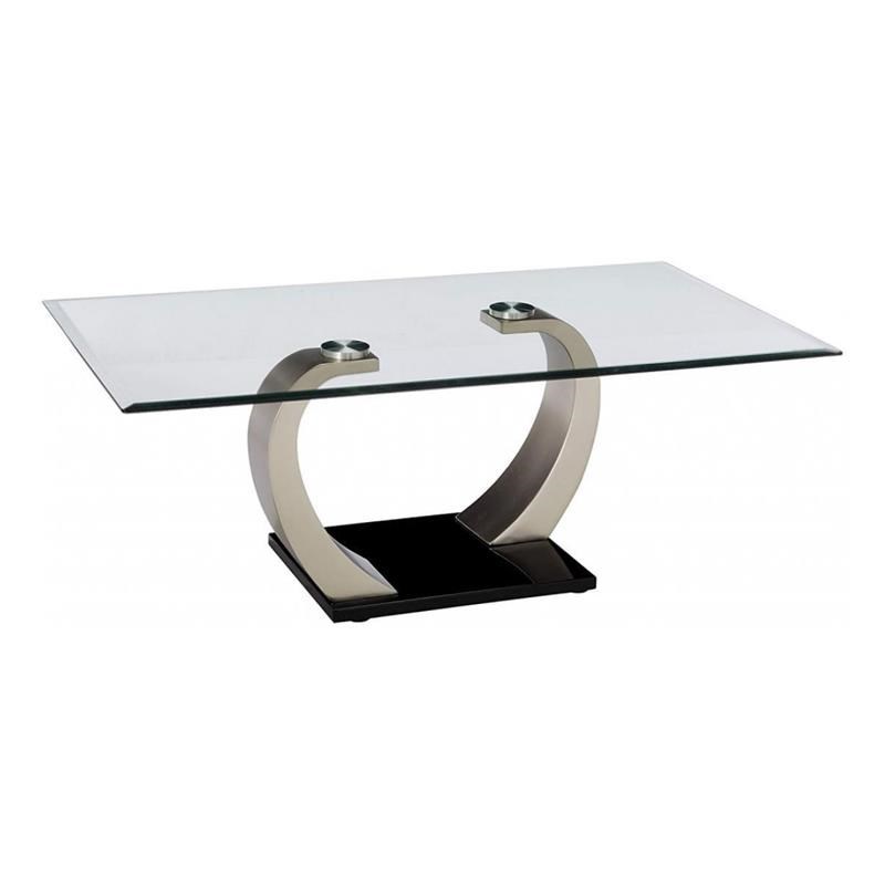 Rectangular Glass Top Coffee Table with Pedestal Base inBlack and Silver