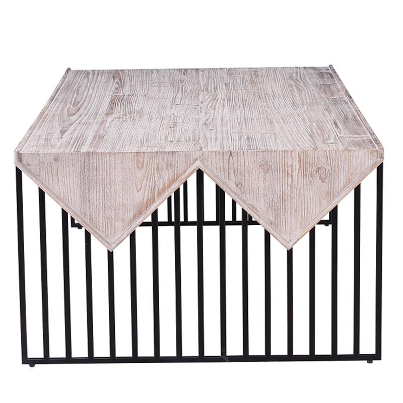 Rectangular Wooden Coffee Table with Sled Wire Base in Gray and Black