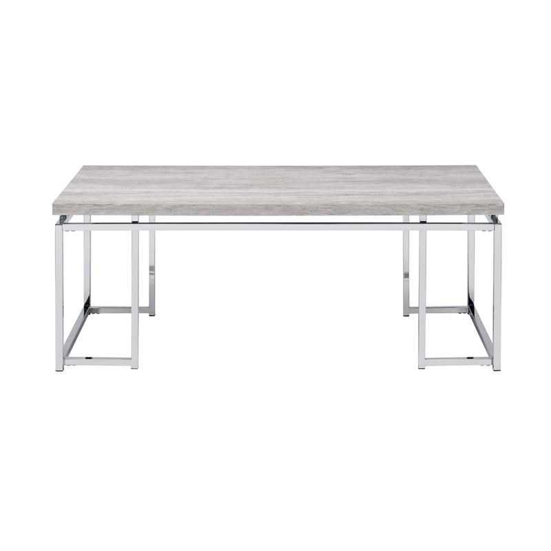 Coffee Table with Rectangular Tabletop and Metal Legs in Silver and Brown