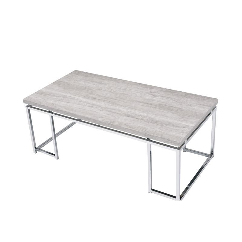 Coffee Table with Rectangular Tabletop and Metal Legs in Silver and Brown