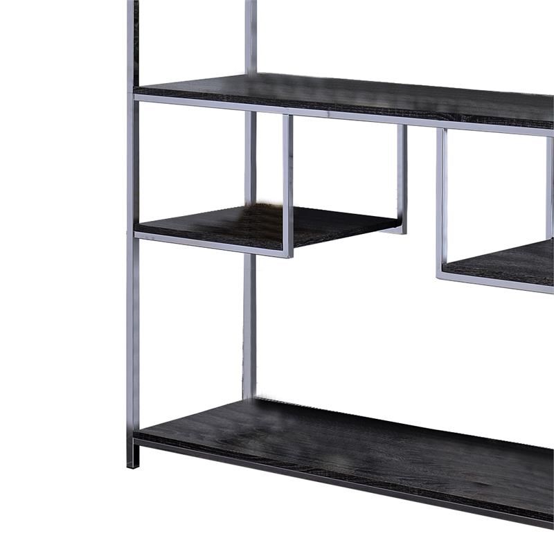 Etagere Bookshelf with 7 Shelves and Geometric Pattern inSilver and Dark Gray