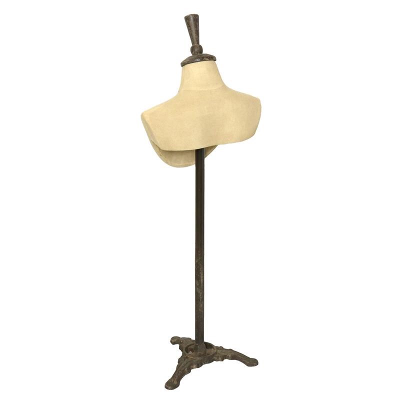 Fabric Bust with Metal Stand and Adjustable Height in Beige and Brown