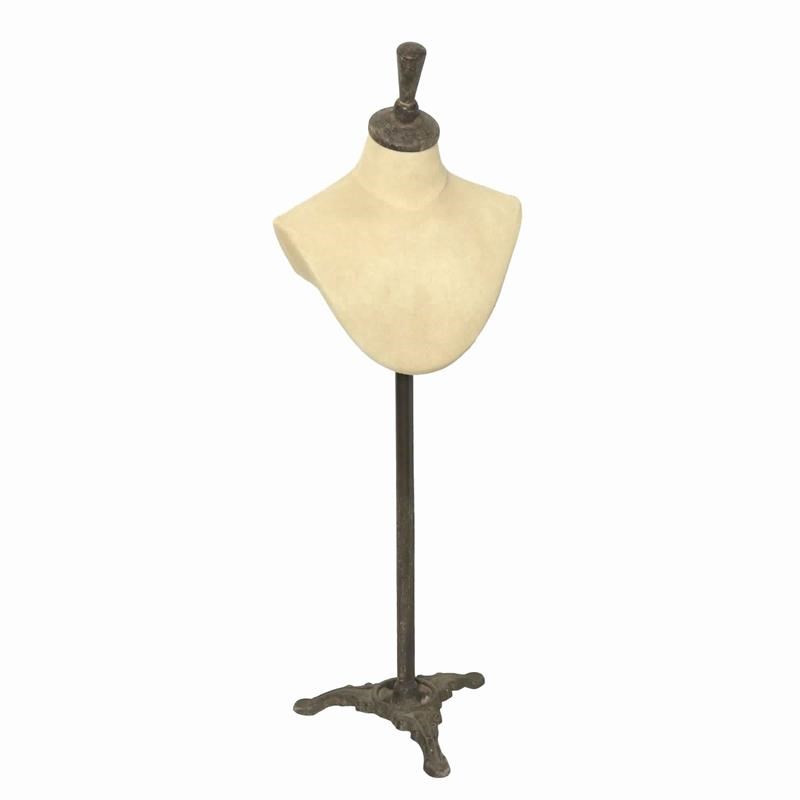 Fabric Bust with Metal Stand and Adjustable Height in Beige and Brown