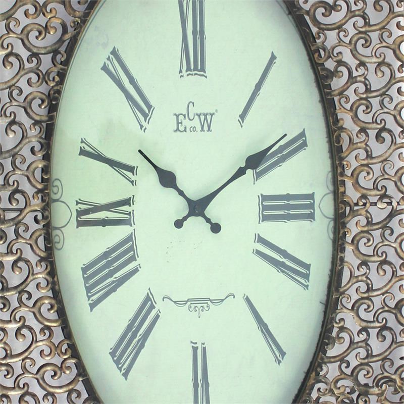 Wall Clock with Scalloped Wooden Top and Bottom in Brown