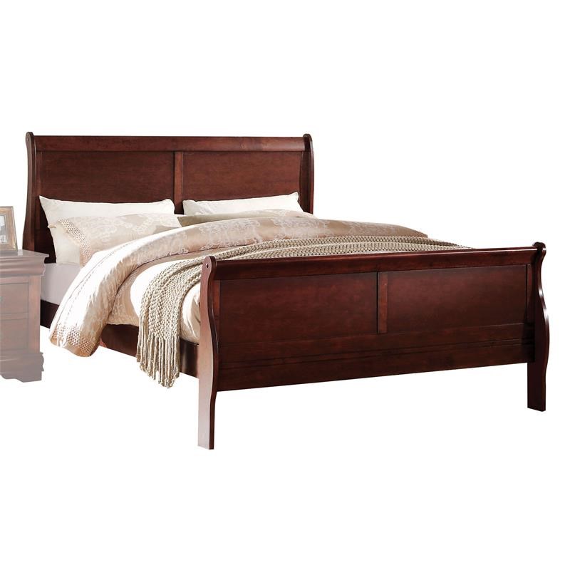 Transitional Panel Design Sleigh Eastern King Size Bed in Cherry Brown