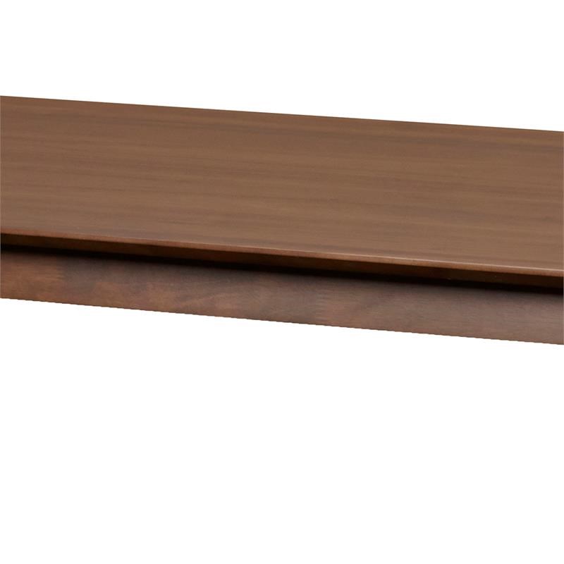 Wooden Table with Angled Block Legs and Natural Grain Texture in Brown