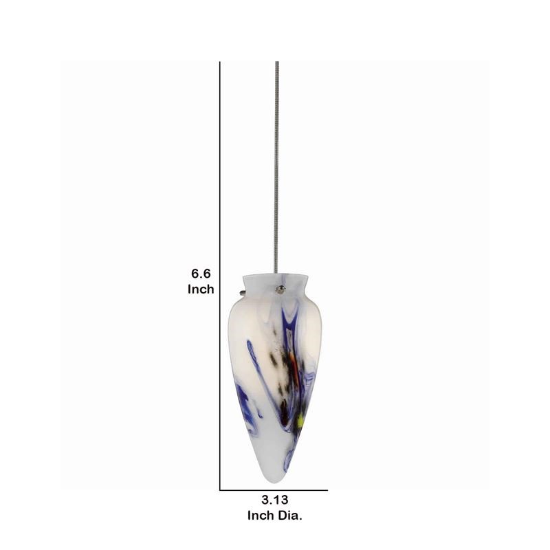 Tapered Design Glass Shade Pendant Lighting with Cord in White and Blue