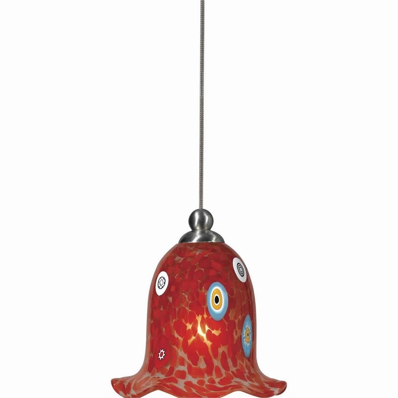 Tropical Flower Design Glass Shade Pendant Lighting and Cord in Red